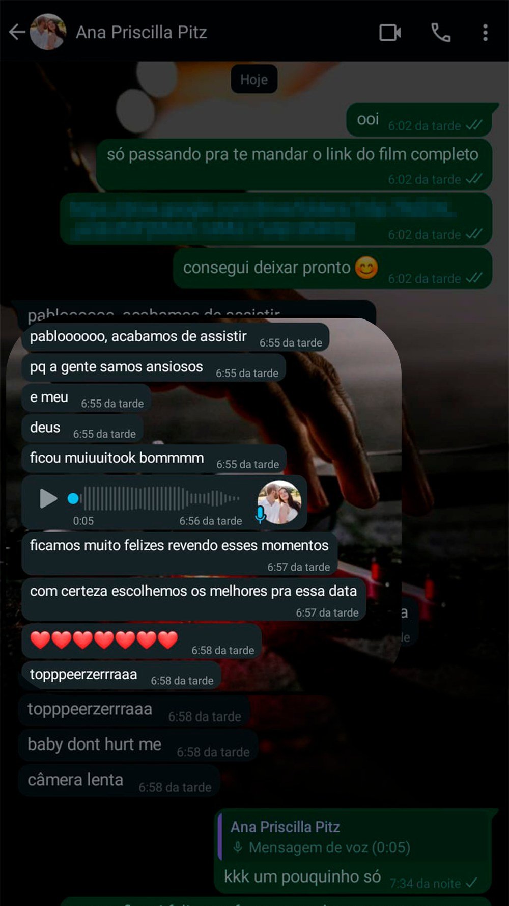 Print de mensagem de um casal elogiando o filme